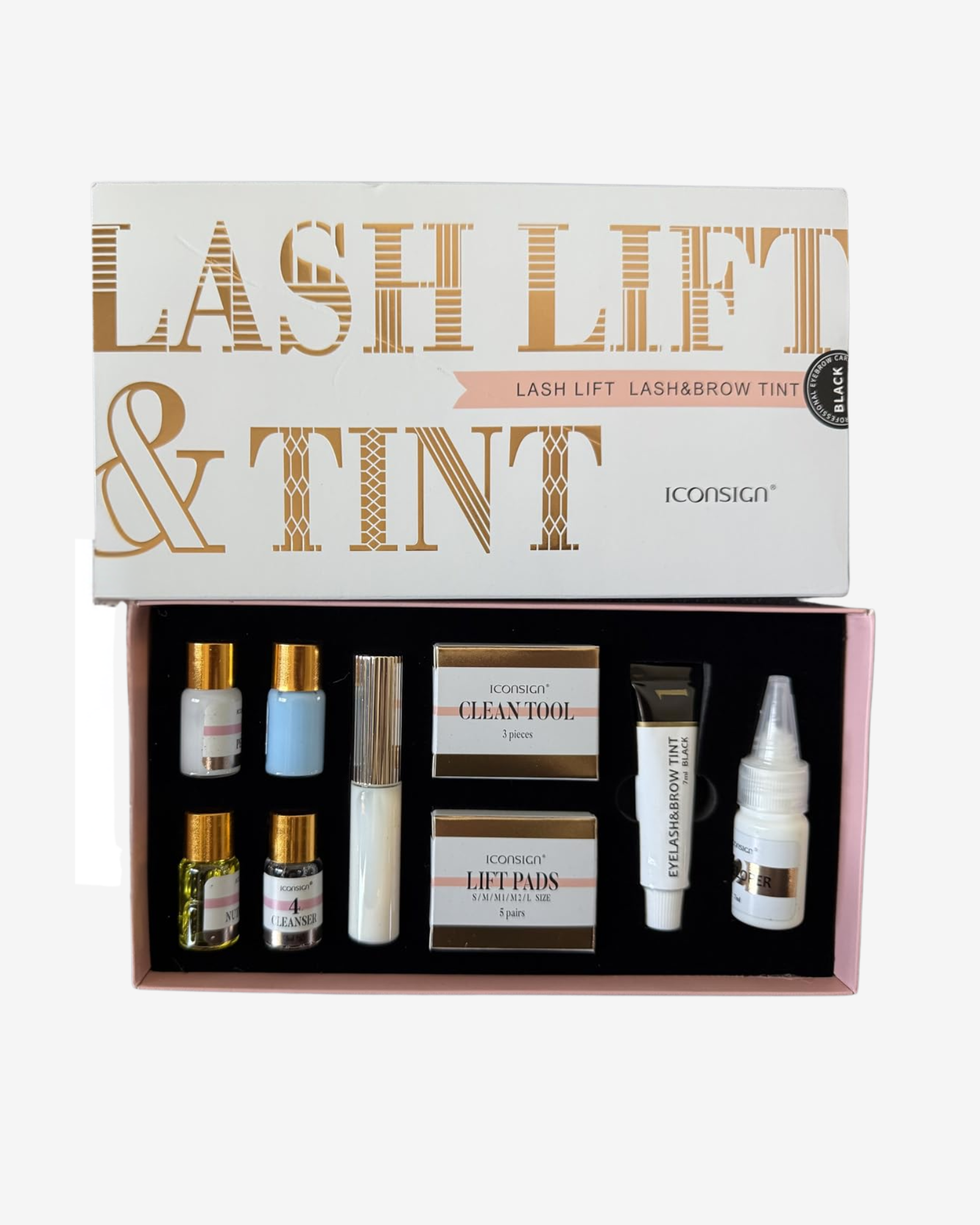ICONSIGN Lash Lift & Tint Black Kit, 4 in 1 Professional Black Color Eyelash & Eyebrow Perm Kit