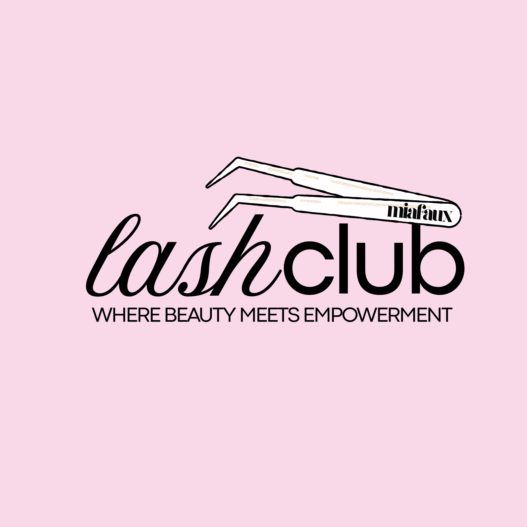 Logo of Lash Club with a pair of eyelash extensions on a pink background